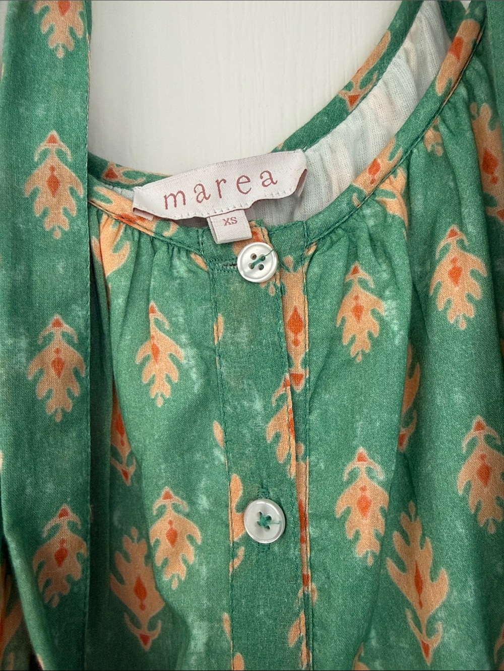 Marea Siesta Tie Dress Green with Peach Floral Print - Picture 2 of 5